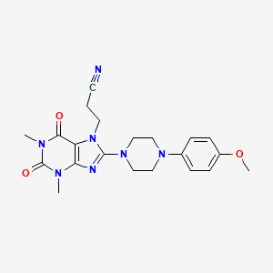 molecular formula C21H25N7O3 B8009649 3-[8-[4-(4-Methoxyphenyl)piperazin-1-yl]-1,3-dimethyl-2,6-dioxopurin-7-yl]propanenitrile 