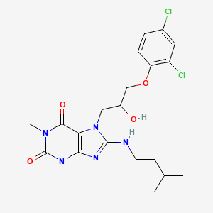 molecular formula C21H27Cl2N5O4 B8009658 7-[3-(2,4-Dichlorophenoxy)-2-hydroxypropyl]-1,3-dimethyl-8-(3-methylbutylamino)purine-2,6-dione 