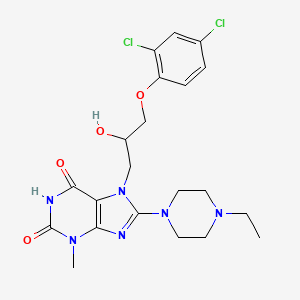 molecular formula C21H26Cl2N6O4 B8009666 7-[3-(2,4-Dichlorophenoxy)-2-hydroxypropyl]-8-(4-ethylpiperazin-1-yl)-3-methylpurine-2,6-dione 