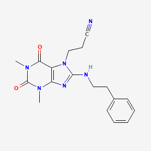molecular formula C18H20N6O2 B8009697 3-[1,3-Dimethyl-2,6-dioxo-8-(2-phenylethylamino)purin-7-yl]propanenitrile 