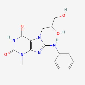 molecular formula C15H17N5O4 B8009717 8-Anilino-7-(2,3-dihydroxypropyl)-3-methylpurine-2,6-dione 