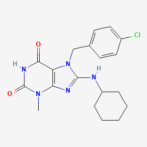 molecular formula C19H22ClN5O2 B8009735 7-[(4-Chlorophenyl)methyl]-8-(cyclohexylamino)-3-methylpurine-2,6-dione 