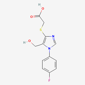 molecular formula C12H11FN2O3S B8009737 2-[1-(4-Fluorophenyl)-5-(hydroxymethyl)imidazol-4-yl]sulfanylacetic acid 