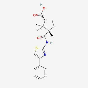molecular formula C19H22N2O3S B8009821 (1R,3S)-2,2,3-trimethyl-3-[(4-phenyl-1,3-thiazol-2-yl)carbamoyl]cyclopentane-1-carboxylic acid 