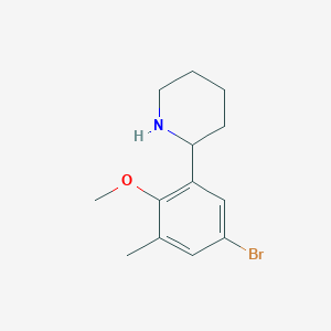 molecular formula C13H18BrNO B8010297 2-(5-Bromo-2-methoxy-3-methylphenyl)piperidine 