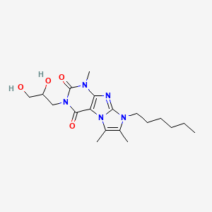 molecular formula C19H29N5O4 B8010349 2-(2,3-Dihydroxypropyl)-6-hexyl-4,7,8-trimethylpurino[7,8-a]imidazole-1,3-dione 