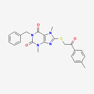molecular formula C23H22N4O3S B8010371 1-Benzyl-3,7-dimethyl-8-[2-(4-methylphenyl)-2-oxoethyl]sulfanylpurine-2,6-dione 