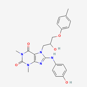 molecular formula C23H25N5O5 B8010426 8-(4-Hydroxyanilino)-7-[2-hydroxy-3-(4-methylphenoxy)propyl]-1,3-dimethylpurine-2,6-dione 