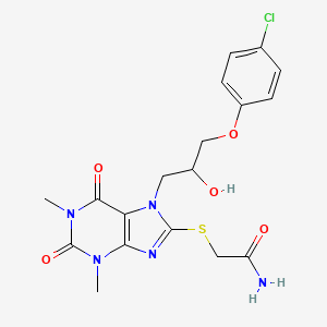 molecular formula C18H20ClN5O5S B8010432 2-[7-[3-(4-Chlorophenoxy)-2-hydroxypropyl]-1,3-dimethyl-2,6-dioxopurin-8-yl]sulfanylacetamide 