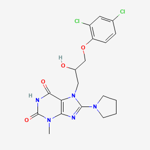 molecular formula C19H21Cl2N5O4 B8010433 7-[3-(2,4-Dichlorophenoxy)-2-hydroxypropyl]-3-methyl-8-pyrrolidin-1-ylpurine-2,6-dione 