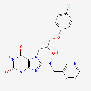 molecular formula C21H21ClN6O4 B8010449 7-[3-(4-Chlorophenoxy)-2-hydroxypropyl]-3-methyl-8-(pyridin-3-ylmethylamino)purine-2,6-dione 