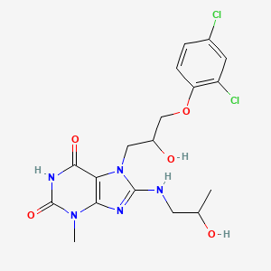 molecular formula C18H21Cl2N5O5 B8010456 7-[3-(2,4-Dichlorophenoxy)-2-hydroxypropyl]-8-(2-hydroxypropylamino)-3-methylpurine-2,6-dione 