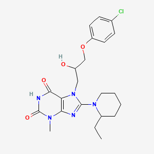 molecular formula C22H28ClN5O4 B8010459 7-[3-(4-Chlorophenoxy)-2-hydroxypropyl]-8-(2-ethylpiperidin-1-yl)-3-methylpurine-2,6-dione 