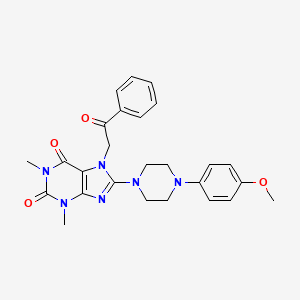 molecular formula C26H28N6O4 B8010497 8-[4-(4-Methoxyphenyl)piperazin-1-yl]-1,3-dimethyl-7-phenacylpurine-2,6-dione 
