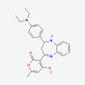 molecular formula C25H27N3O3 B8010524 3-[2-[4-(diethylamino)phenyl]-2,3-dihydro-1H-1,5-benzodiazepin-4-yl]-4-hydroxy-6-methylpyran-2-one 