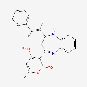 molecular formula C24H22N2O3 B8010526 4-hydroxy-6-methyl-3-[2-[(E)-1-phenylprop-1-en-2-yl]-2,3-dihydro-1H-1,5-benzodiazepin-4-yl]pyran-2-one 