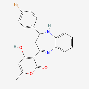 molecular formula C21H17BrN2O3 B8010539 3-[4-(4-Bromophenyl)-4,5-dihydro-3H-1,5-benzodiazepine-2-yl]-4-hydroxy-6-methyl-2H-pyran-2-one 