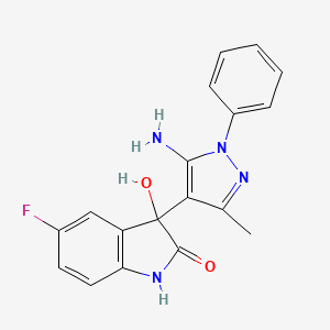 molecular formula C18H15FN4O2 B8010555 3-(5-amino-3-methyl-1-phenylpyrazol-4-yl)-5-fluoro-3-hydroxy-1H-indol-2-one 