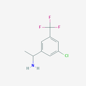 molecular formula C9H9ClF3N B8010782 1-(3-Chloro-5-(trifluoromethyl)phenyl)ethanamine 