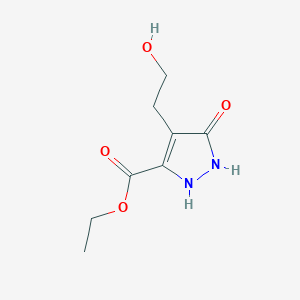 molecular formula C8H12N2O4 B8011292 5-Hydroxy-4-(2-hydroxy-ethyl)-1H-pyrazole-3-carboxylic acid ethyl ester 