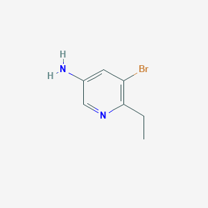 molecular formula C7H9BrN2 B8011304 3-Amino-5-bromo-6-ethylpyridine 