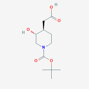 molecular formula C12H21NO5 B8011472 2-[Trans-1-[(tert-butoxy)carbonyl]-3-hydroxypiperidin-4-yl]acetic acid 