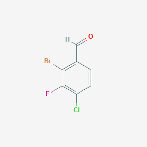 molecular formula C7H3BrClFO B8011946 2-Bromo-4-chloro-3-fluorobenzaldehyde 