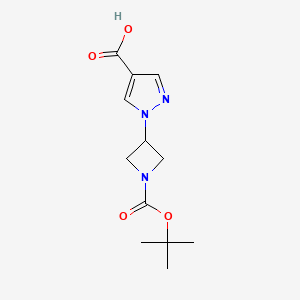 molecular formula C12H17N3O4 B8011968 1-{1-[(tert-Butoxy)carbonyl]azetidin-3-yl}-1H-pyrazole-4-carboxylic acid 