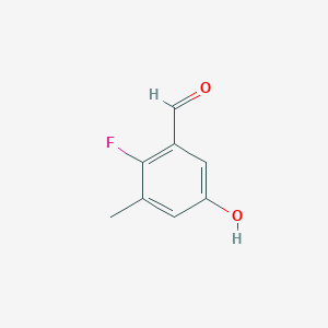 molecular formula C8H7FO2 B8012272 2-Fluoro-5-hydroxy-3-methylbenzaldehyde 
