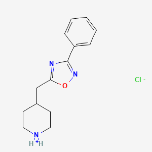 molecular formula C14H18ClN3O B8012279 4-[(3-Phenyl-1,2,4-oxadiazol-5-yl)methyl]piperidinium chloride 