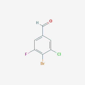 molecular formula C7H3BrClFO B8012356 4-Bromo-3-chloro-5-fluorobenzaldehyde 