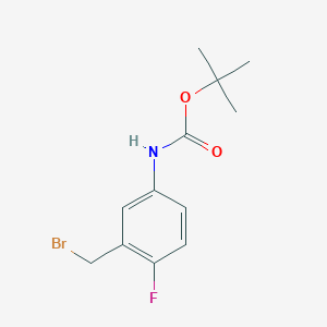 molecular formula C12H15BrFNO2 B8013283 tert-butyl N-[3-(bromomethyl)-4-fluorophenyl]carbamate 