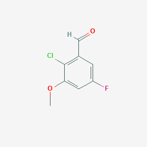 molecular formula C8H6ClFO2 B8013340 2-Chloro-5-fluoro-3-methoxybenzaldehyde 