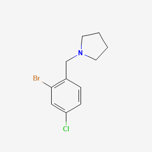 molecular formula C11H13BrClN B8013576 1-[(2-Bromo-4-chlorophenyl)methyl]pyrrolidine 