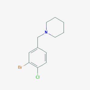 molecular formula C12H15BrClN B8013600 1-[(3-Bromo-4-chlorophenyl)methyl]piperidine 