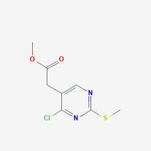 molecular formula C8H9ClN2O2S B8013634 Methyl 2-(4-chloro-2-methylsulfanyl-pyrimidin-5-yl)acetate 