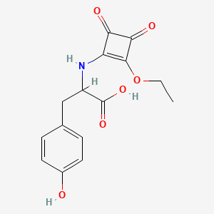 molecular formula C15H15NO6 B8013867 3-Ethoxy-4-[2-carboxy-2-(4-hydroxyphenyl)ethyl amino]-3-cyclobutene-1,2-dione (rac) 