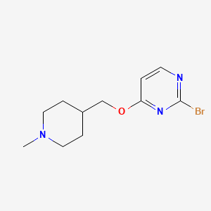 molecular formula C11H16BrN3O B8013878 Pyrimidine, 2-bromo-4-[(1-methyl-4-piperidinyl)methoxy]- 
