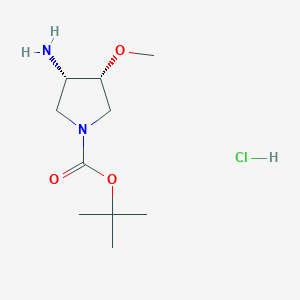 molecular formula C10H21ClN2O3 B8014008 1-Pyrrolidinecarboxylic acid, 3-amino-4-methoxy-, 1,1-dimethylethyl ester, (3R,4S)-rel- 