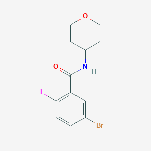 molecular formula C12H13BrINO2 B8014217 5-Bromo-2-iodo-N-(tetrahydro-2H-pyran-4-yl)benzamide 