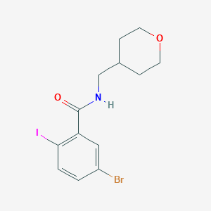 molecular formula C13H15BrINO2 B8014245 5-Bromo-2-iodo-N-((tetrahydro-2H-pyran-4-yl)methyl)benzamide 