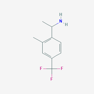 molecular formula C10H12F3N B8014561 1-[2-Methyl-4-(trifluoromethyl)phenyl]ethan-1-amine 