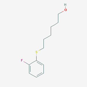 molecular formula C12H17FOS B8015323 6-(2-Fluorophenyl)sulfanylhexan-1-ol 