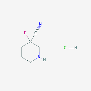 molecular formula C6H10ClFN2 B8017634 3-Fluoropiperidine-3-carbonitrilehydrochloride 