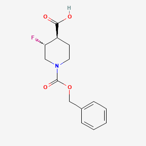 molecular formula C14H16FNO4 B8017888 (3,4)-trans-1-(Benzyloxycarbonyl)-3-fluoropiperidine-4-carboxylic acid 