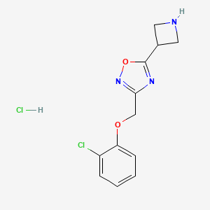 molecular formula C12H13Cl2N3O2 B8018113 5-(Azetidin-3-yl)-3-((2-chlorophenoxy)methyl)-1,2,4-oxadiazole hydrochloride 