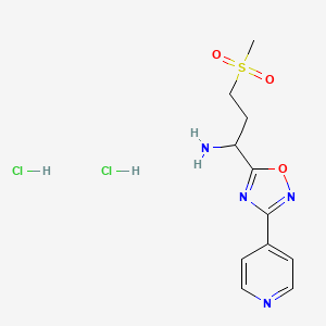 molecular formula C11H16Cl2N4O3S B8018118 3-(Methylsulfonyl)-1-(3-(pyridin-4-yl)-1,2,4-oxadiazol-5-yl)propan-1-amine dihydrochloride 