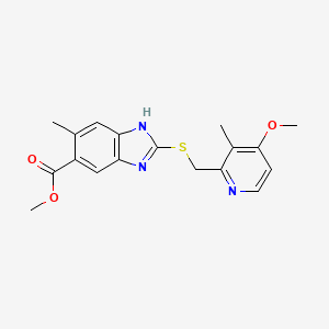 molecular formula C18H19N3O3S B8018203 methyl 2-[(4-methoxy-3-methylpyridin-2-yl)methylsulfanyl]-6-methyl-1H-benzimidazole-5-carboxylate 
