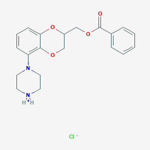 molecular formula C20H23ClN2O4 B8018258 (5-Piperazin-4-ium-1-yl-2,3-dihydro-1,4-benzodioxin-2-yl)methyl benzoate;chloride 