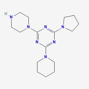 molecular formula C16H27N7 B8018439 2-Piperazin-1-yl-4-piperidin-1-yl-6-pyrrolidin-1-yl-1,3,5-triazine 